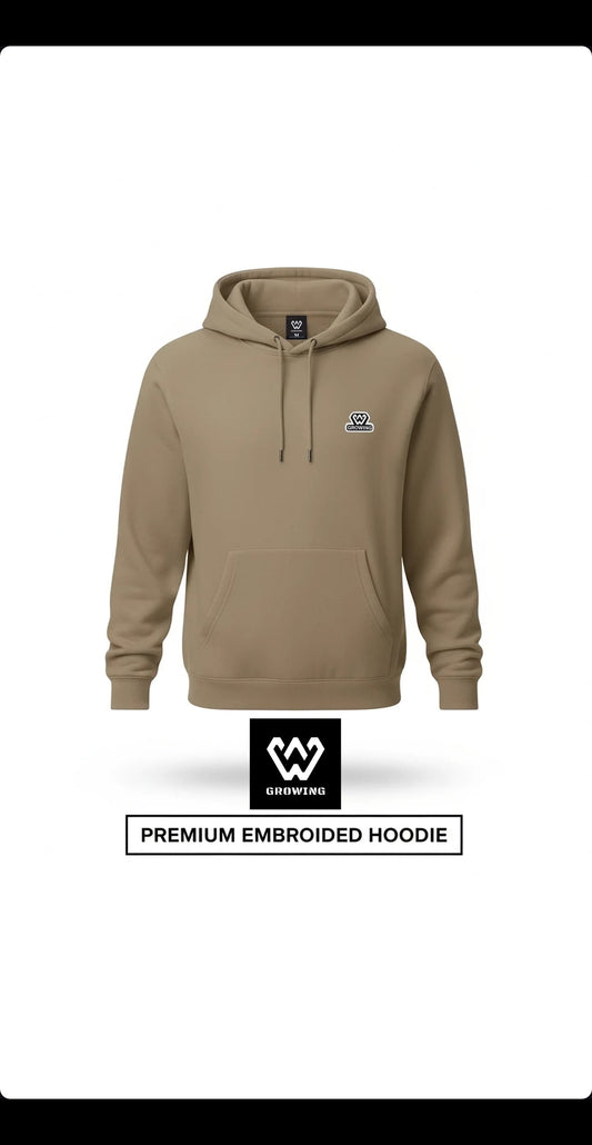 Sweatshirt Classic PREMIUM EMBROIDERED HOODIE | W GROWING (Cor: Castanho Claro)